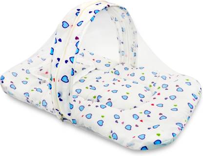 Evafly Cotton Infants Washable Cotton Bed, Zip Closure & Neck Pillow for baby 0-12 months, Baby Bed of 73x44cms Mosquito Net