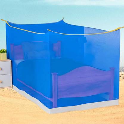 MINIKIDZ Polyester Adults Washable Double Bed Mosquito Net,(6X6.5 Feet) -Blue010 Mosquito Net