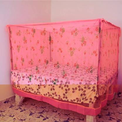 Ganesh Enterprise HDPE - High Density Poly Ethylene Adults Washable Cotton Adults Mosquito Net 8 x 8 ft XXL Size Bed Net Pink Printed Heavy Quality Polyester Soft Net Mosquito Net (Pink) Mosquito Net