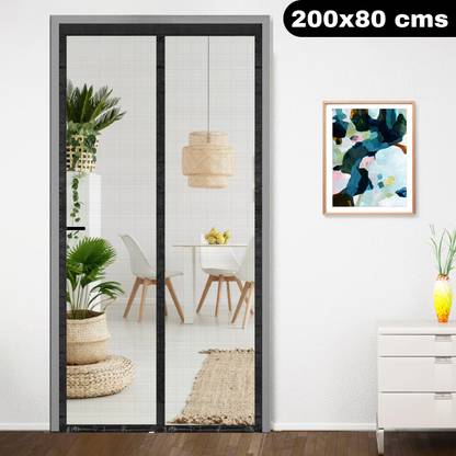 Classic Mosquito Net Fibre Adults Washable (200 cm X 80 cm) Magnetic Screen Door Net with Full Frame Hook&Loop Mosquito Net