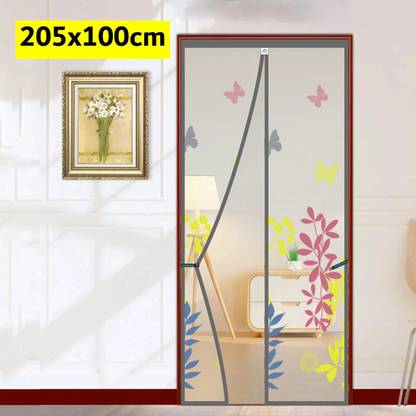 Lifekrafts Polyester Adults Washable Door with Magnets | Color Floral Pattern with Grey Background | Mosquito Net