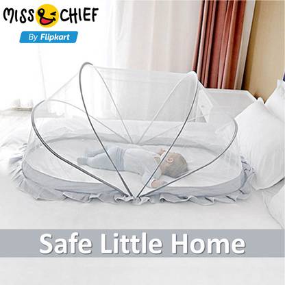 Miss & Chief Nylon Infants Baby Bed Portable Folding Crib Mosquito Net Grey Color Crib Bottomless Size Mosquito Net