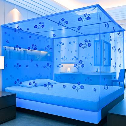 SR ENTERPRISE Flower Design Light Blue Color Double Bed ( 6'x7' ft) HDPE - High Density Poly Ethylene Washable Adults Mosquito Net