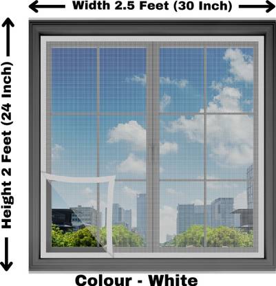 Woodluck Fibre Adults Washable Fiberglass Mosquito net for window self Adhesive hook & loop tape-2x2.5 Feet Mosquito Net