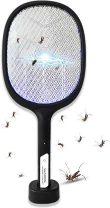 Classic Mosquito Racket Rechargeable with LED Light, Black Electric Insect Killer Indoor, Outdoor