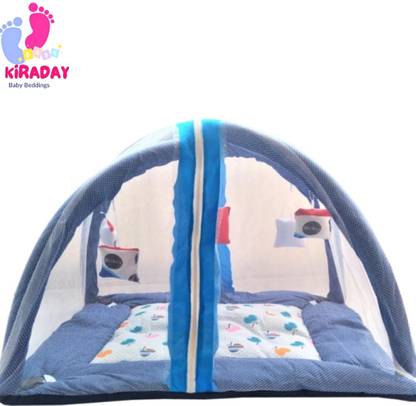 KIRADAY Cotton Infants Washable High Quality Baby Kick & Play Gym with 2 Layer Mattress Baby Bedding Set Mosquito Net