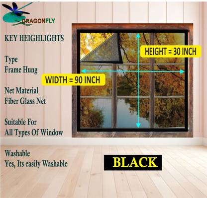 XDrangonfly (30X90 INCH)FiberGlass Pre Stiched Window Mosquito Net & Sticky Hook Tape Fibre Washable Adults Mosquito Net