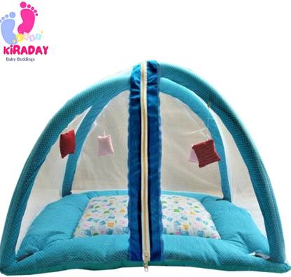 KIRADAY Cotton Infants Washable High Quality Baby Kick & Play Gym with 2 Layer Mattress Baby Bedding Set Mosquito Net