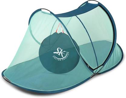 SK Online Services Polyester Adults Washable Foldable Single Bed Mosquito Net with cloth base /Portable single bed mosquito net with large zippers for easy entrance and exit (Dark Green) Mosquito Net