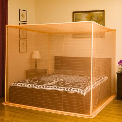 JIWA ESSENCE Wave Line Embroidery Premium Quality Cotton Foldable Double Bed Cotton Washable Adults Mosquito Net