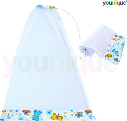 Younique Cotton Infants Washable Mosquito Net for Baby Cradle / Mosquito Net For Baby Jhula / Baby Swing with Zip Opening (0-3 Yrs) - Blue Butterfly Mosquito Net