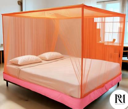 Rm Enterprises Air Flowable ORANGE King Size Bed (7x8)ft HDPE - High Density Poly Ethylene Washable Adults Mosquito Net