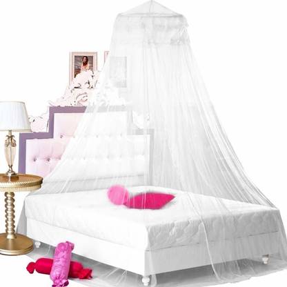 RAKHADU COLLECTION Polyester Adults Washable Mosquito Net for Single Bed, Round Canopy with Metal Ring Mosquito Net