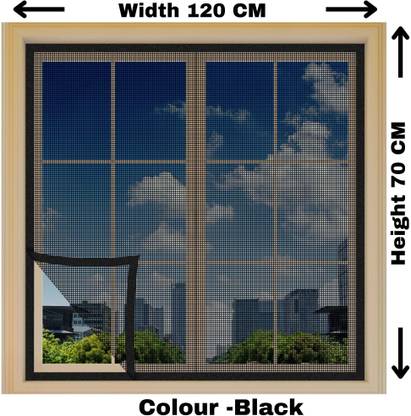 Woodluck Fibre Adults Washable Fiberglass Mosquito net for window self Adhesive hook & loop, Black-70x120 cm Mosquito Net