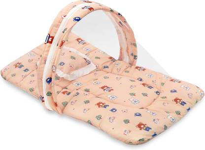 Evafly Cotton Infants Washable Cotton Bed, Zip Closure & Neck Pillow for baby 0-12 months, Baby Bed of 73x44cms Mosquito Net