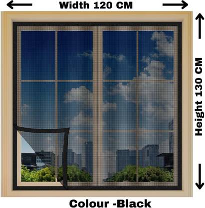 Woodluck Fibre Adults Washable Fiberglass Mosquito net for window self Adhesive hook & loop, Black-130x120 cm Mosquito Net