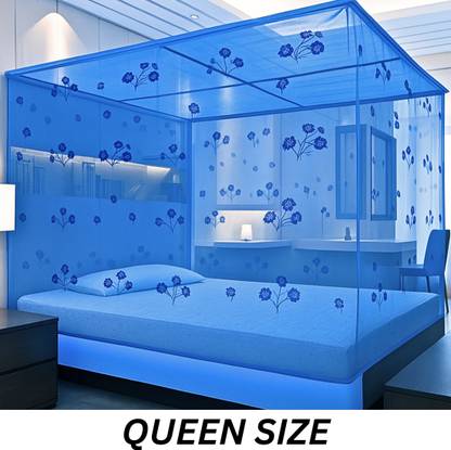 SR ENTERPRISE HDPE - High Density Poly Ethylene Adults Washable Flower Design Light Blue Color Queen Size Bed Mosquito Net