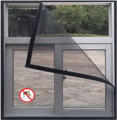SMART SLIDE Fibre Adults Washable 150 x 120 CM Black Heavy Quality 120 GSM PVC Coated FIBREGLASS Window Insect Mosquito Mesh Net Screen with Hook & Loop Tape for Installation Mosquito Net
