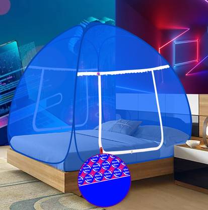 Paola Polyester Adults Washable Mosquito Net Dark Blue And Red Foldable Double Bed Net King Size Mosquito Net