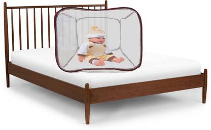 Skynet SKY NET BABY SQUARE POLYESTER WHITE MAROON MOSQUITO NET 3*3*2 feet Polyester Infants Mosquito Net