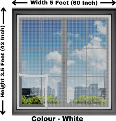 Woodluck Fiberglass Mosquito net for window self Adhesive hook & loop tape-3.5x5 Feet Fibre Washable Adults Mosquito Net