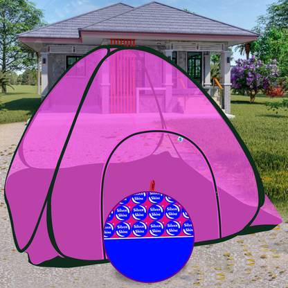 SILVER SHINE Polyester Adults Washable Polyester Foldable Double Bed Multi Color Mosquito net with Base for Adults Mosquito Net