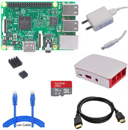 Raspberry Pi 3 Model B Kit with Adapter Case LAN-HDMI Cable HeatSink SD Card & RPi 3B 1GB AM3Socket Micro-ATX ARMv7 Chipset DDR2 Motherboard for Desktop