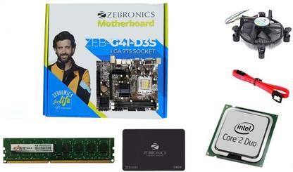ZEBRONICS G41+128 GB SATA SSD + 4GB starlite DDR3 RAM with Core 2 Duo CPU Combo set LGA 775Socket ATX Intel G41 Chipset DDR3 Motherboard for Desktop