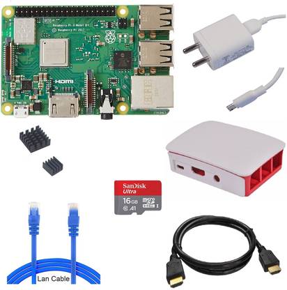 Raspberry Pi 3 Model B+ Kit with Adapter Case LAN-HDMI Cable HeatSink SD Card & RPi 3B Plus AM3+Socket Micro-ATX ARMv7 Chipset DDR2 Motherboard for Desktop