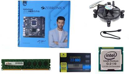 ZEBRONICS H61+128GB SATA SSD+4GB starlite DDR3 RAM with PENTIUM DUALCORE CPU Combo LGA 1155Socket ATX Intel H61 Express  Chipset DDR3 Motherboard for Desktop