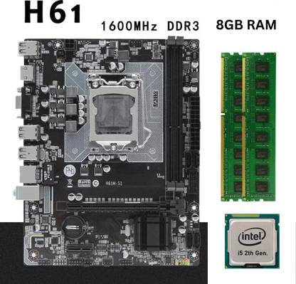 ZEBRONICS H61-i5(2400s/2320)-8GB-PFAN-COMBO( 3.0 Ghz ) LGA 1155Socket ATX Intel H61 Express Chipset DDR3 Motherboard for Laptop