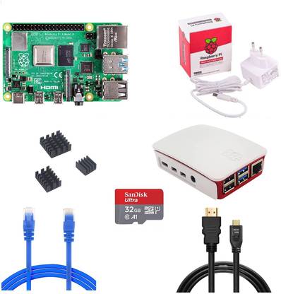 Raspberry Pi 4 Model B 8GB RAM Kit with 32GB Noobs, LAN-mHDMI Cable, Power Supply, RPi 4B 8GB AM3+Socket Micro-ATX ARMv7 Chipset DDR4 Motherboard for Desktop