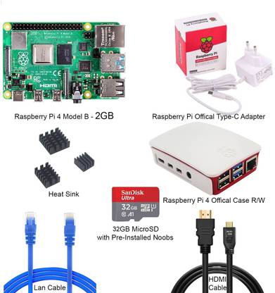 Raspberry Pi 4 Model B 2GB RAM Kit with 32GB Noobs, LAN-mHDMI Cable, Power Supply, RPi 4B 2GB AM3+Socket Micro-ATX ARMv7 Chipset DDR4 Motherboard for Desktop