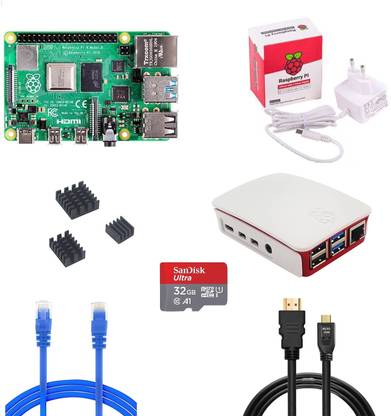 Raspberry Pi 4 Model B 1GB RAM Kit with 32GB Noobs, LAN-mHDMI Cable, Power Supply, RPi 4B 1GB AM3+Socket Micro-ATX ARMv7 Chipset DDR4 Motherboard for Desktop