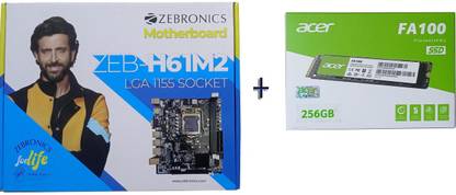 ZEBRONICS ZEB-H61M2 built in NVMe Slot + Acer 256GB NVMe SSD Combo Set LGA 1155Socket ATX Intel H61 Express  Chipset DDR3 Motherboard for Desktop