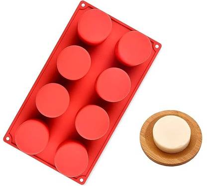 BAKEMO Silicone Cake Mould 8 Cavity Round Silicone Mold for Soap Cake Bread Cupcake Cheesecake Cornbread Muffin Brownie and More