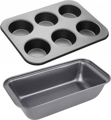 qaaf store Carbon Steel Cupcake/Muffin Mould Loaf pan 1 pcs and cupcake tray of 6 cups 1 pcs combo set of 1