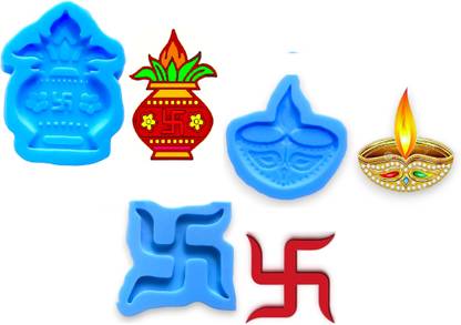 CraftialCurve Silicone Fondant & Gum paste Mould diwali special kalash,satiya,diya silicone molds