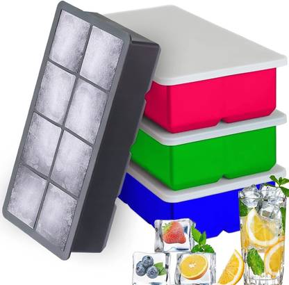 DHONI Large 2 Inch Square Shaped Ice Cube Tray For Freezer With Lid. Multicolor Silicone Ice Cube Tray