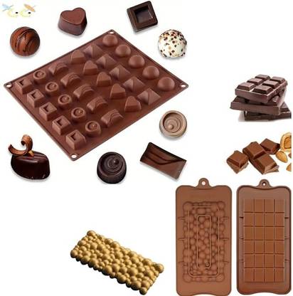 MARHABA TRADERS Silicone Chocolate Mould LEGACYCART Pack of 3 Chocolate Mould 30 Cavity Silicon Candy Mold Chocolate bar Bubble Mold Heart Shape, Square, Flower, Star, Heart, Cake Decorating Bar Mini Candy Bar, Break Apart Chocolate Molds