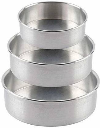 Msquare Supplies Aluminium Cake Mould Aluminium Baking Round Cake Pan/Mould for Microwave Oven - 6", 7", 8" Diameter x 2.25" Height for 0.5/1/2 kg, Silver (Set of 3 Pieces) (Round)