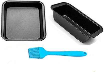 Naama Carbon Steel Cake Mould Baking Combo – 22cm Square Cake Tin + 25cm Bread Mould with 1pc Silicone Oil Brush
