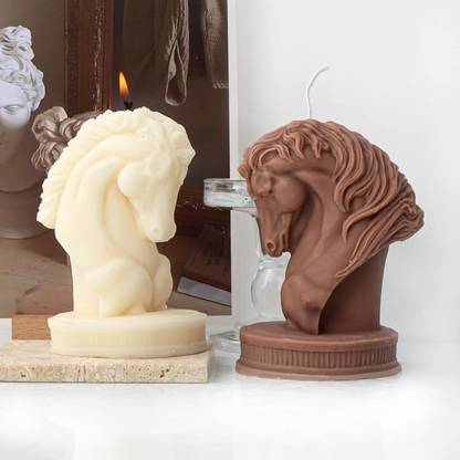 vedini Silicone Cake Mould 3D Horse Head Statue Candle Silicone Mold Bust Riding Sculpture Art Figurine Animal Poney Candle Mould JKB- 168