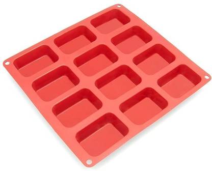 BAKEMO Silicone Cake Mould 12 Cavity Rectangle Shape Round Edges Silicone Mould/Mold for Soap Making, Loaf, Muffins