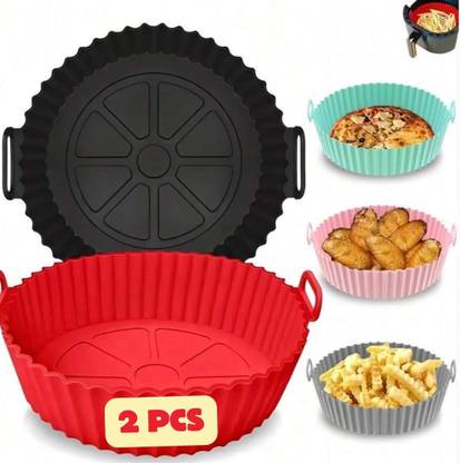 VDNSI Silicone Cake Mould Air Fryer Liners Pot, Round Silicone Basket Baking Tray Pot With Ear Handles