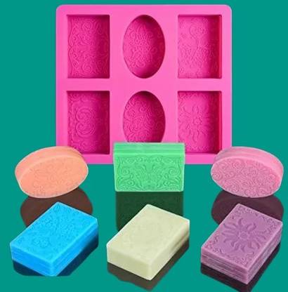 ADMONITION Silicone Chocolate Mould 6 Cavity High Quality Silicone Soap Molds, 6 Patterns Rectangle & Oval Silicone Molds for Soap Making, Cake Baking Molds