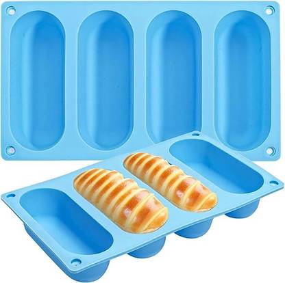BAKEMO Silicone Cake Mould Hot Dog Bun Pan, Silicone Hot Dog Bun Molds Sausage Mold Nonstick & Heat Proof Baking Pan Bread Mold for Homemade Hotdog Bun Rolls
