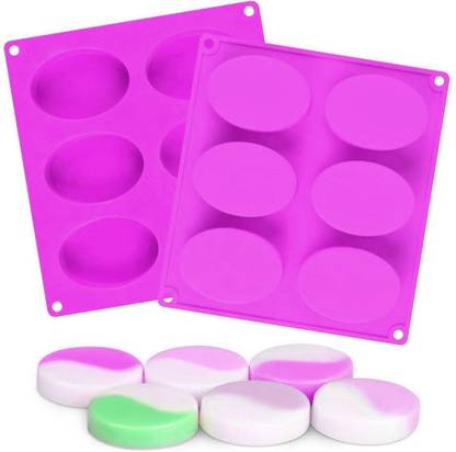 Arxon Silicone Cupcake/Muffin Mould Silicone Tart/Pie Mould Oval Shape Silicone Soap Molds with 6 Cavities Multicolor 100gm (Pack of 1)
