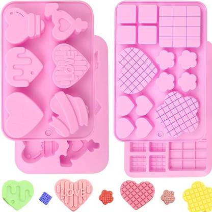 MARHABA TRADERS Silicone Chocolate Mould LEGACYCART Mother's Day Silicone Mold Heart Mold Chocolate Mold, 2 Pcs Heart Flower Shape Candy Molds Biscuits Mold Silicone Fondant Baking Mold Jelly Soap Pudding Dessert Molds for Party Cake Decoration