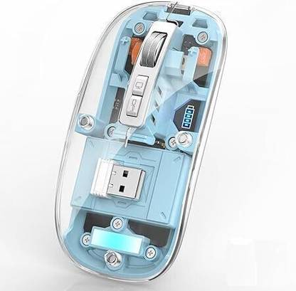 ZOROW Pureview Transparent Wireless and Bluetooth Rechargeable Mouse Wireless Ambidextrous Optical  Gaming Mouse  with Bluetooth